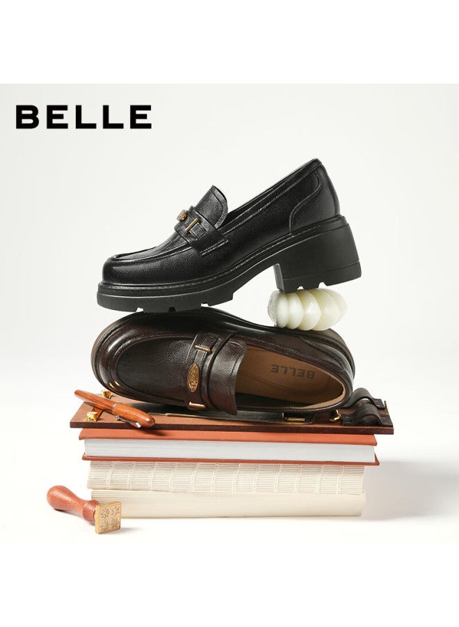 Belle Women's Loafers British Style Small Leather Shoes Autumn Commuter Flats Jd007cm5 Black-gold Coin Style Size 39 - Image 3