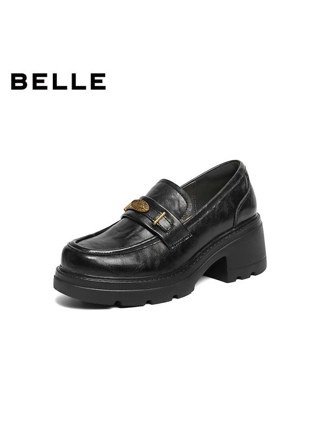 Belle Women's Loafers British Style Small Leather Shoes Autumn Commuter Flats Jd007cm5 Black-gold Coin Style Size 39 - Image 1