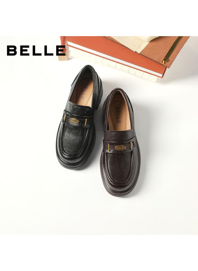 Belle Women's Loafers British Style Small Leather Shoes Autumn Commuter Flats Jd007cm5 Black-gold Coin Style Size 39 - Image 2
