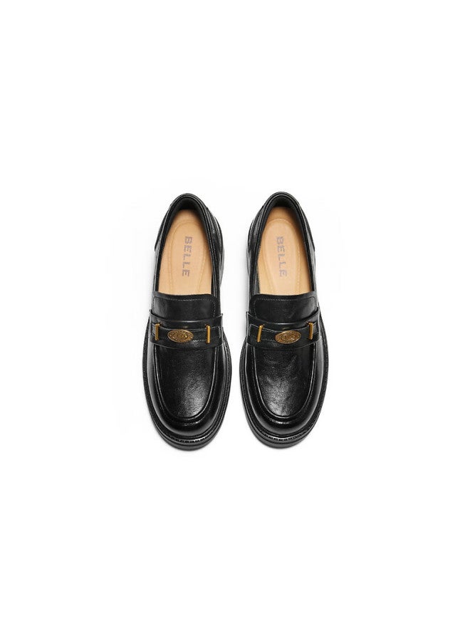 Belle Women's Loafers British Style Small Leather Shoes Autumn Commuter Flats Jd007cm5 Black-gold Coin Style Size 39 - Image 5