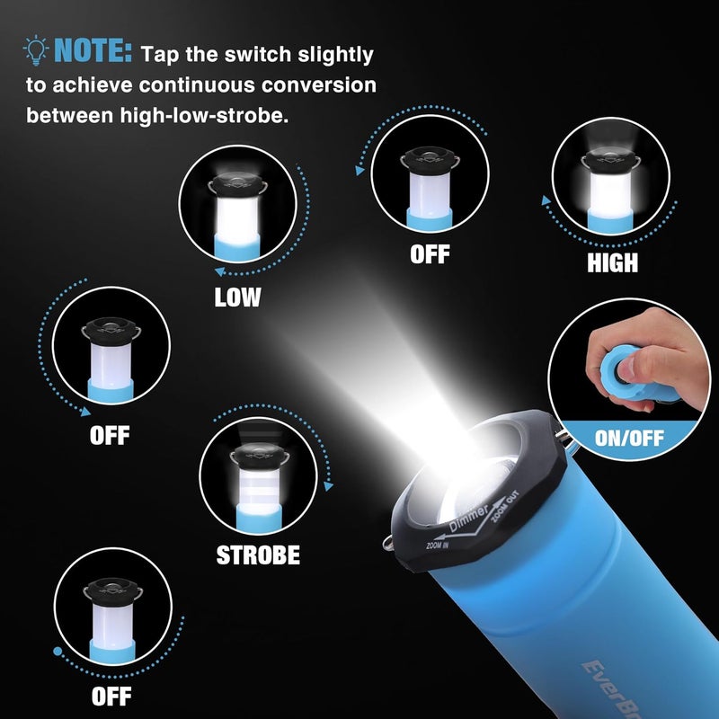 Ever Brite 2-in-1 Mini Lanterns and Flashlights, Zoomable Flashlight Lantern Combo with 3 Modes, Camping Essentials, 2PC Battery Powered Lantern for Hurricane, Hiking, Home, Emergency - Image 5