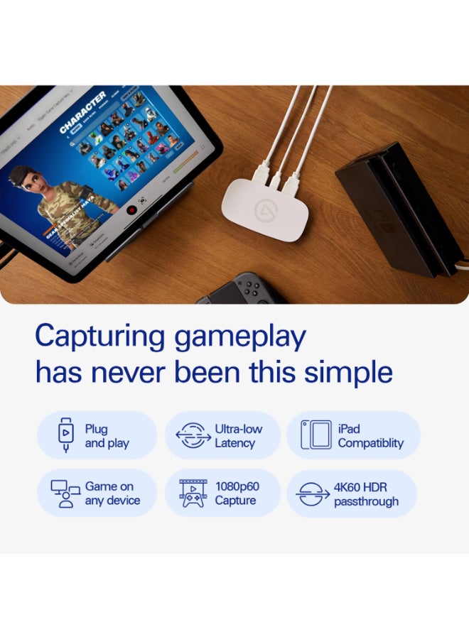 إلجاتو جهاز Elgato Game Capture Neo 4K60 HDR USB Passthrough، التقاط بدقة 1080P60 لـ Ps4/Ps5/Xbox/Switch/iPhone لالتقاطه على الكمبيوتر المحمول، والكمبيوتر الشخصي، وماك، وآيباد، باللون الأبيض - Image 2