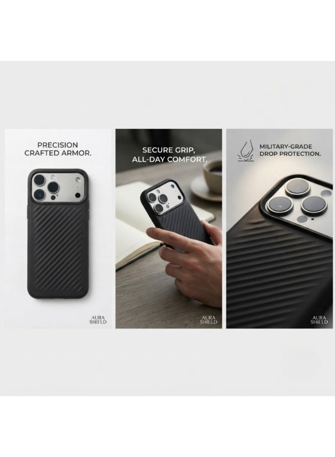 حافظة حماية لهاتف iPhone 17 Pro بتصميم معدني وملمس مضلع مائل، مانعة للانزلاق ومقاومة للصدمات ومتوافقة مع MagSafe. - Image 1
