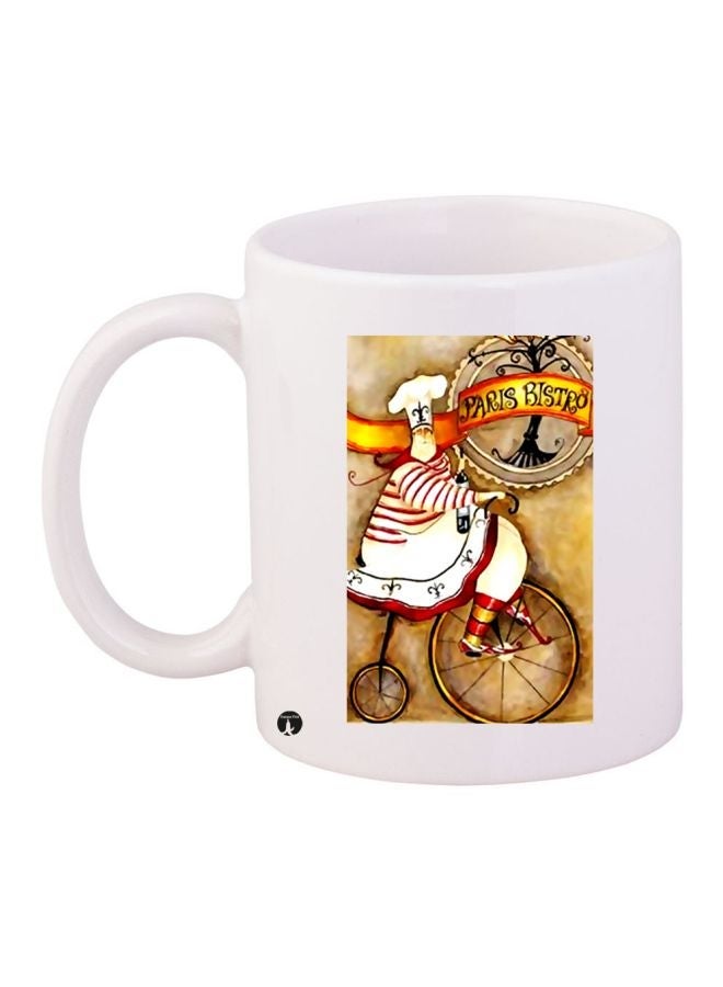 RYN Paris Bistro Printed Coffee Mug White/Beige/Red 11ounce