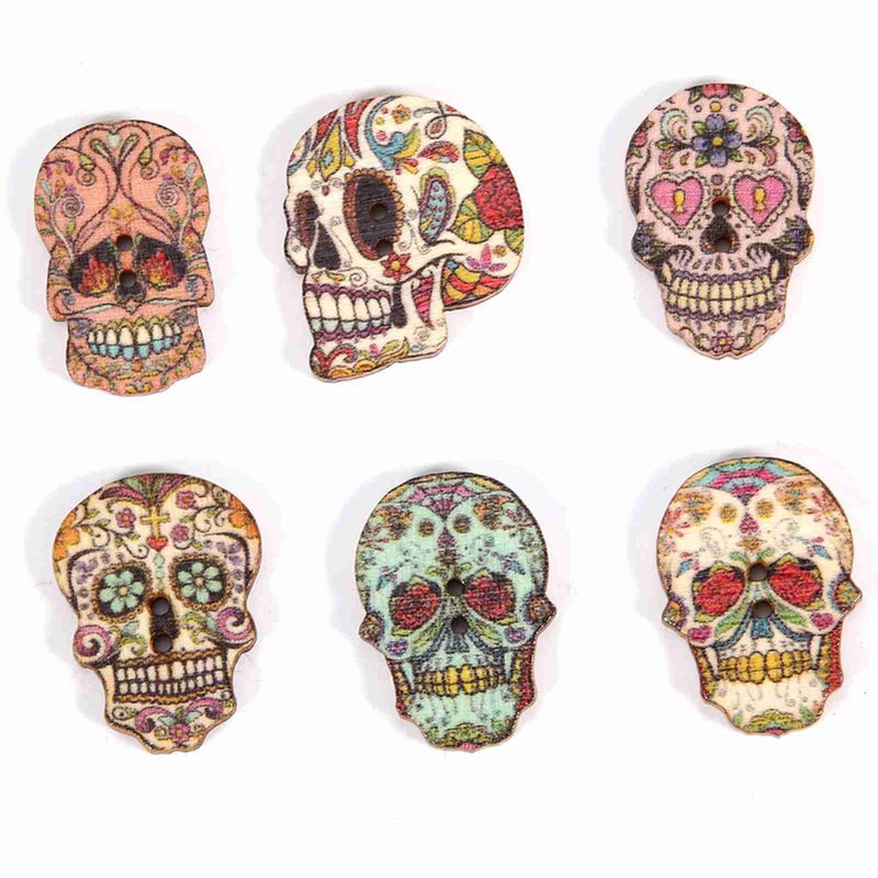 50pcs Wooden Skull Buttons DIY Crafts Sewing Supplies Clothing Decoration Accessories (Type A) - Image 1