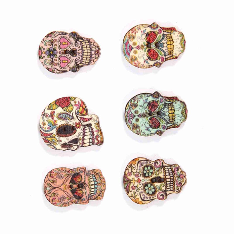50pcs Wooden Skull Buttons DIY Crafts Sewing Supplies Clothing Decoration Accessories (Type A) - Image 2