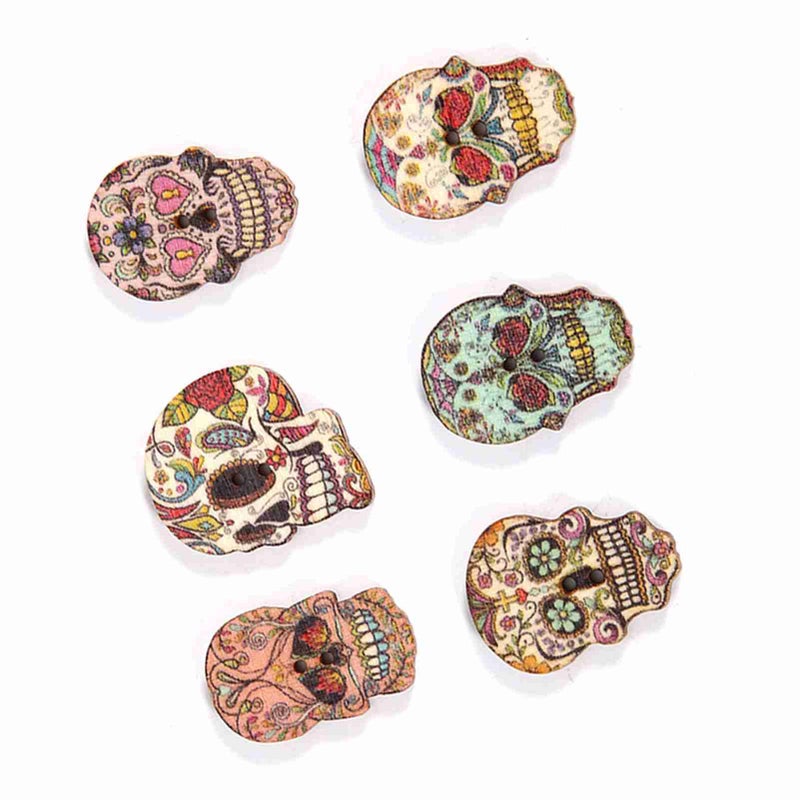 50pcs Wooden Skull Buttons DIY Crafts Sewing Supplies Clothing Decoration Accessories (Type A) - Image 3