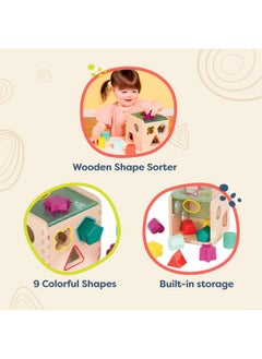 B. Toys Wonder Cube Developmental Toy Wooden Shape Sorter 9 Colorful Shapes Educational Toy For Toddlers, Kids 18 Months +  - Image 5