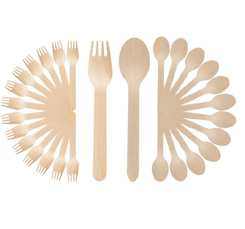 G1 G 1 Spoons | Bio-Degradable | Disposable | Wooden Spoons | 140 mm | 100 Pieces | Forks | 140 mm | 100 Pieces - Image 1