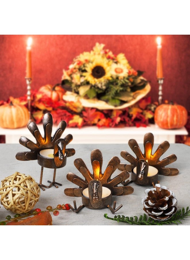 MorTime MorTime 12 Pack Turkey Tealight Candle Holders, Bronze Finished Metal Tea Light Candleholders, Thanksgiving Sitting Standing Turkey Holders Set for Table Kitchen Thanksgiving Decorations  - Image 2
