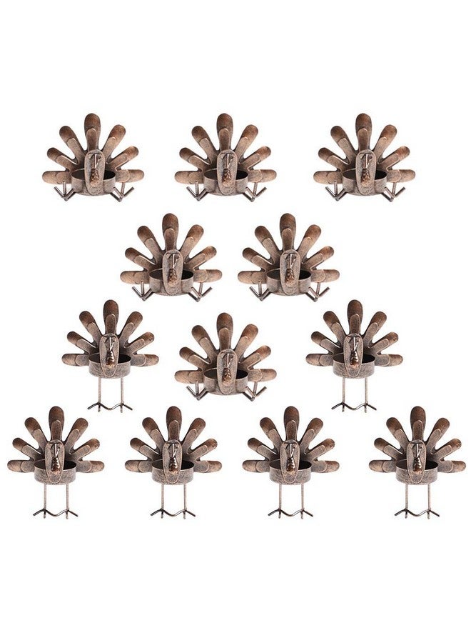 MorTime MorTime 12 Pack Turkey Tealight Candle Holders, Bronze Finished Metal Tea Light Candleholders, Thanksgiving Sitting Standing Turkey Holders Set for Table Kitchen Thanksgiving Decorations  - Image 1