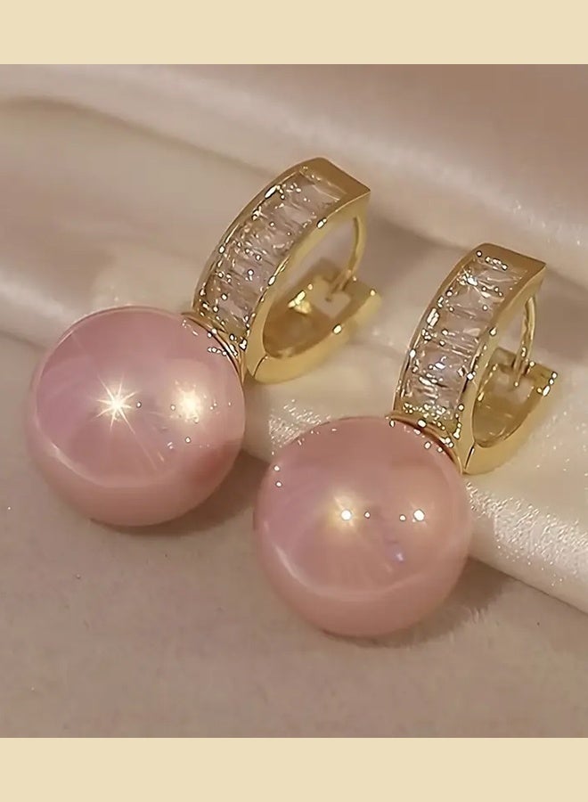 Ready For Chai Pretty Hoop Earrings Copper Jewelry With Pinkmitation Pearl Design Elegant Simple Style For Women Party Dating Earrings - Image 3