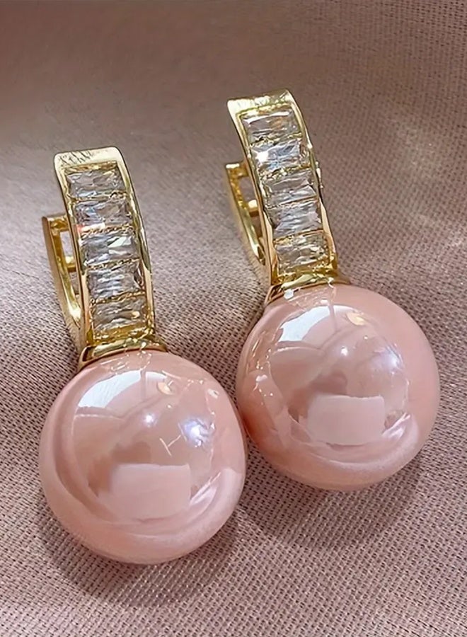 Ready For Chai Pretty Hoop Earrings Copper Jewelry With Pinkmitation Pearl Design Elegant Simple Style For Women Party Dating Earrings - Image 1