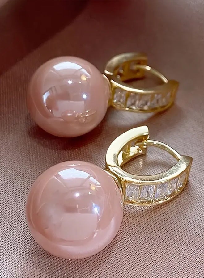 Ready For Chai Pretty Hoop Earrings Copper Jewelry With Pinkmitation Pearl Design Elegant Simple Style For Women Party Dating Earrings - Image 2