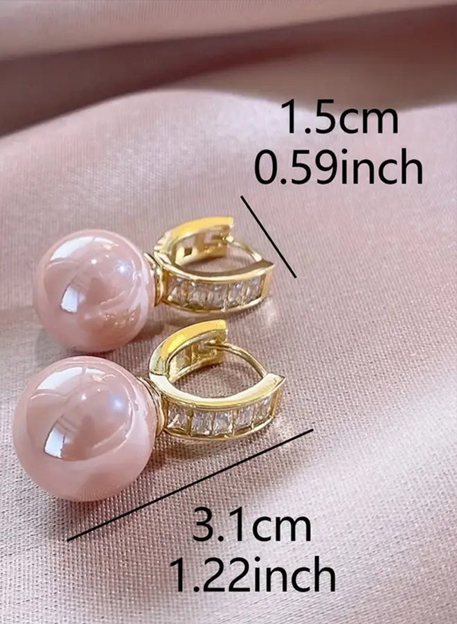 Ready For Chai Pretty Hoop Earrings Copper Jewelry With Pinkmitation Pearl Design Elegant Simple Style For Women Party Dating Earrings - Image 5