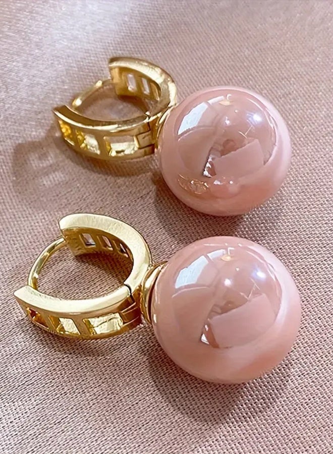 Ready For Chai Pretty Hoop Earrings Copper Jewelry With Pinkmitation Pearl Design Elegant Simple Style For Women Party Dating Earrings - Image 4