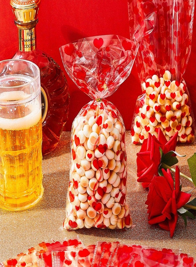 Zonon 200 Pcs Valentines Treat Bags Bulk, 4 Assorted Styles Heart Clear Plastic Valentine's Day Cellophane Bags for Candy Gifts with 200 Pieces Twist Ties for Party Favor Kids Class Holiday Supplies - Image 3