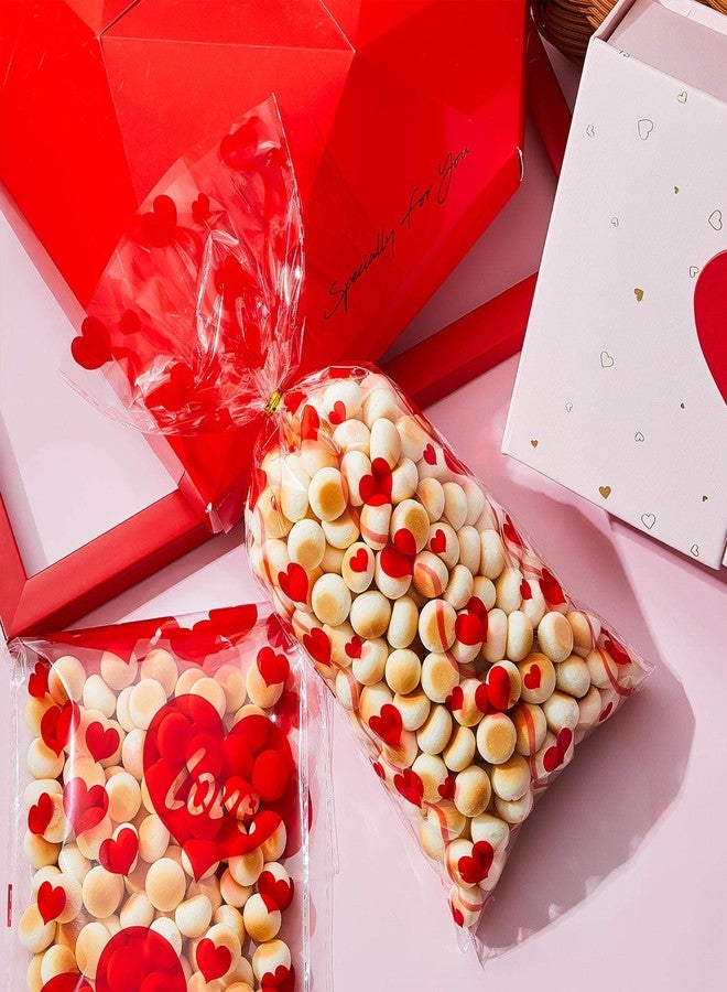 Zonon 200 Pcs Valentines Treat Bags Bulk, 4 Assorted Styles Heart Clear Plastic Valentine's Day Cellophane Bags for Candy Gifts with 200 Pieces Twist Ties for Party Favor Kids Class Holiday Supplies - Image 4