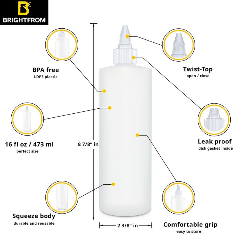 BRIGHTFROM Condiment Squeeze Bottles 16 OZ Empty Squirt Bottle with Twist Top Cap Leak Proof  Great for Ketchup Mustard Syrup Sauces Dressing Oil Arts and Crafts BPA FREE Plastic  4 PACK - Image 2