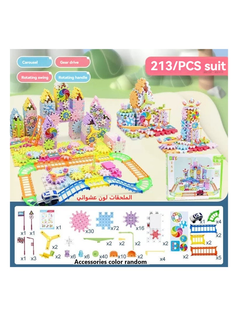 213 Pieces Electric Building Blocks Gear Toys Set Educational DIY Construction Plastic Building Blocks Toy Fun Learning Building Blocks Children Birthday Gift - Image 2