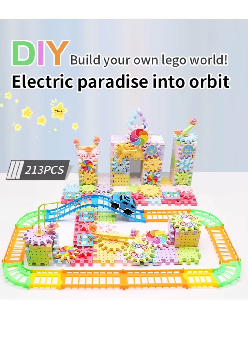 213 Pieces Electric Building Blocks Gear Toys Set Educational DIY Construction Plastic Building Blocks Toy Fun Learning Building Blocks Children Birthday Gift - Image 1