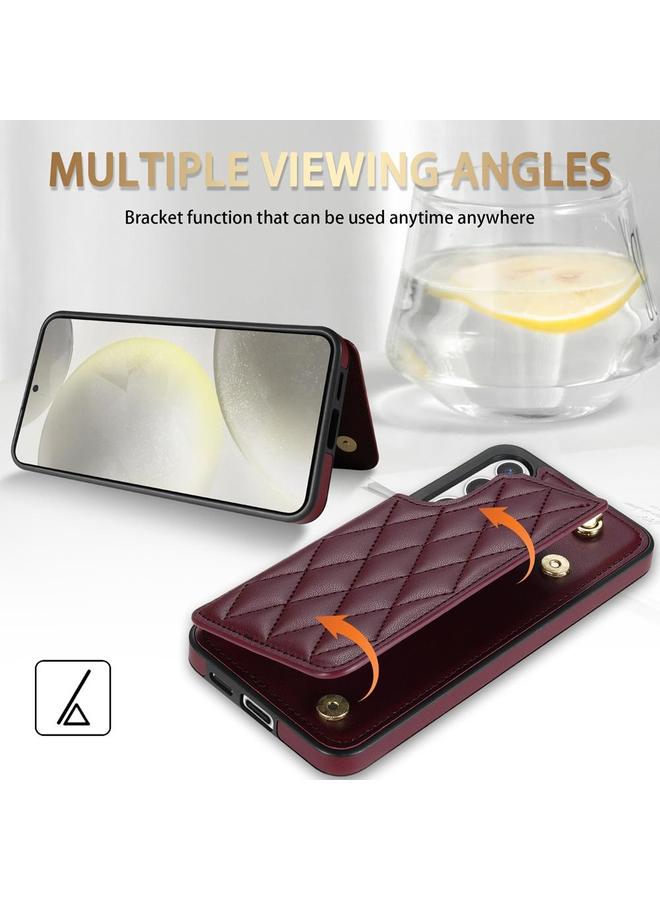 اس-توب جراب لهاتف Samsung Galaxy S24 5G مع فتحات بطاقات مزدوجة على شكل معين مع حبل - Image 3