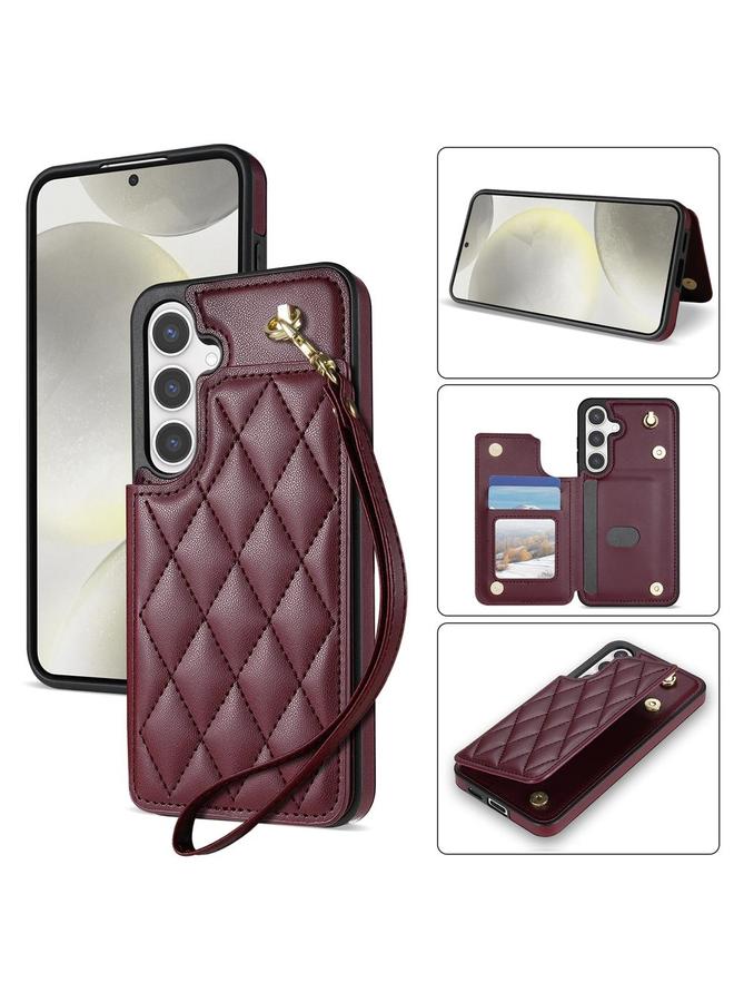 اس-توب جراب لهاتف Samsung Galaxy S24 5G مع فتحات بطاقات مزدوجة على شكل معين مع حبل - Image 1