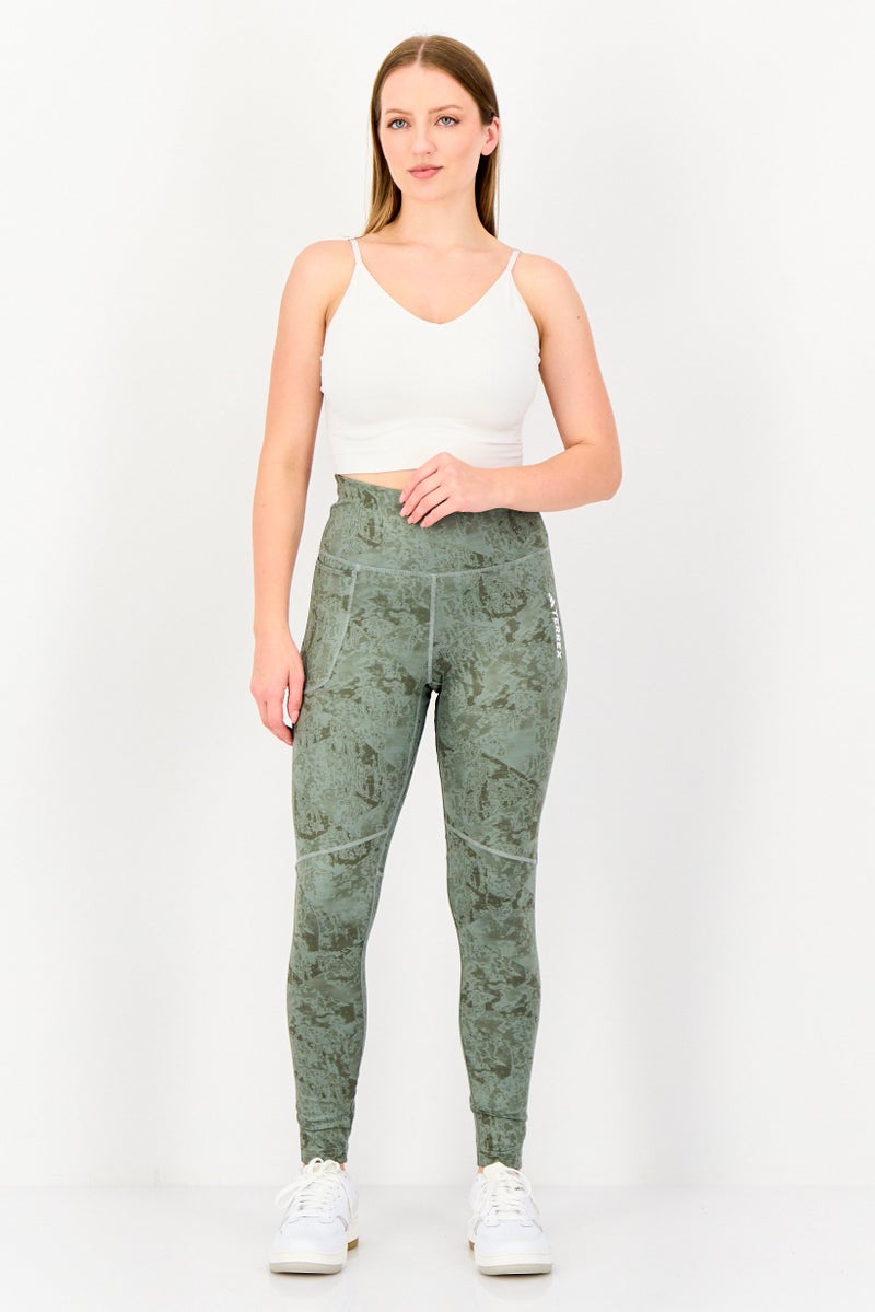 Adidas Women Tight Fit Brand Logo Training Leggings, Sage Green - Image 2