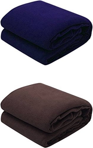 Goyal's ® Double Fleece Blanket Blue & Coffee Set of 2 - Image 1