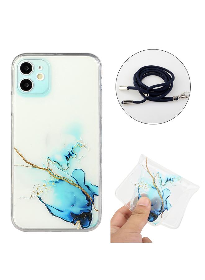 Zaboon Case For iPhone 12 mini Hollow Marble Pattern TPU Shockproof Protective Case with Neck Strap Rope - Image 2