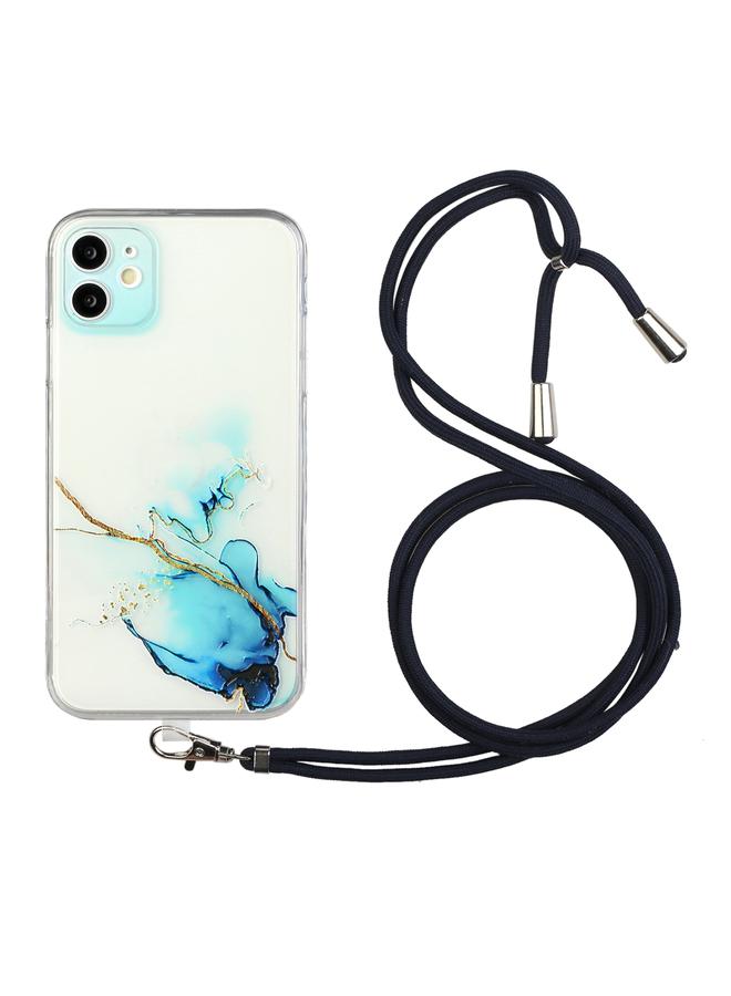 Zaboon Case For iPhone 12 mini Hollow Marble Pattern TPU Shockproof Protective Case with Neck Strap Rope - Image 1