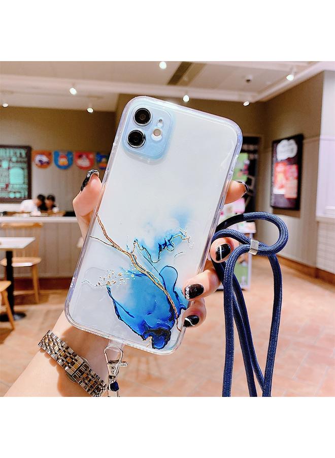 Zaboon Case For iPhone 12 mini Hollow Marble Pattern TPU Shockproof Protective Case with Neck Strap Rope - Image 3