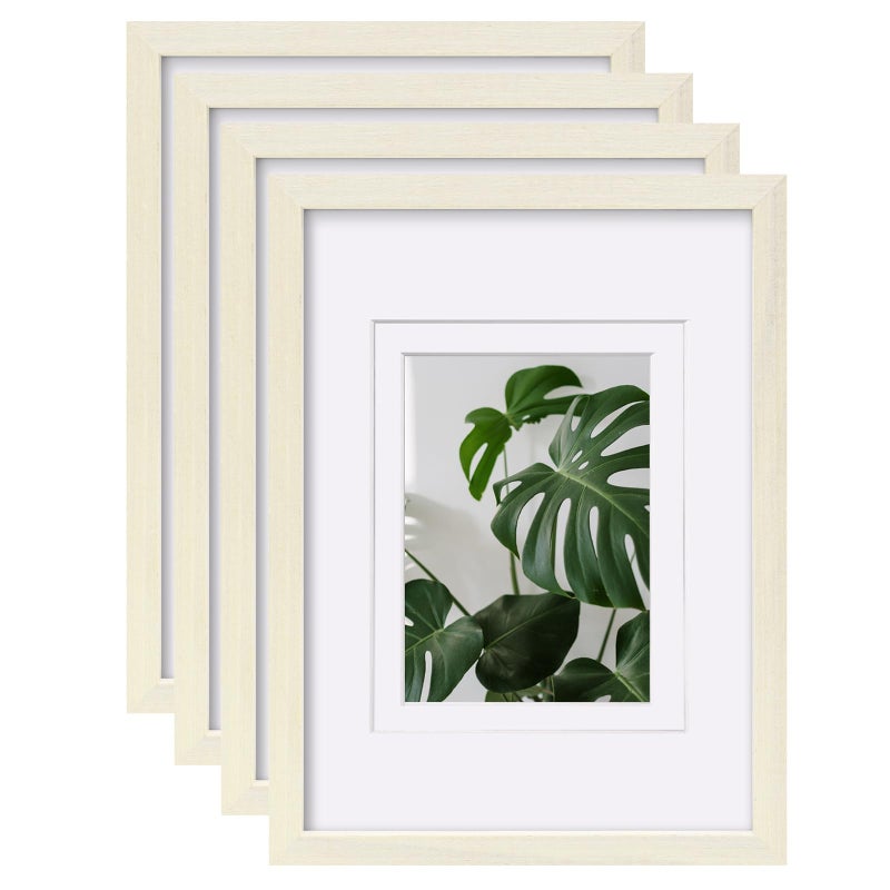 إطارات صور Egofine A4 مصنوعة من خشب صلب مع صور شاشة زجاجية 4x6/6x8 مع حصيرة أو A4 بدون مجموعة حصيرة من 4 للطاولة والجدار البيج البيج - Image 1