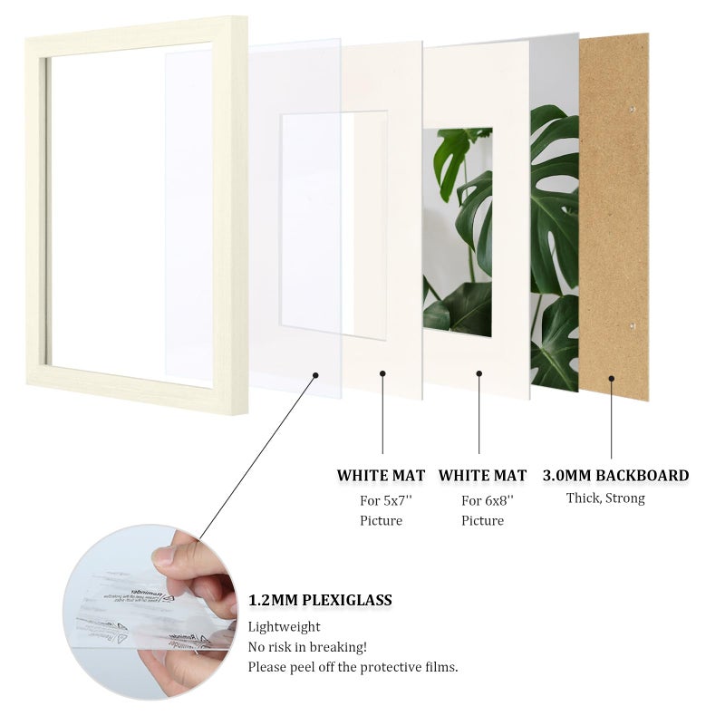 إطارات صور Egofine A4 مصنوعة من خشب صلب مع صور شاشة زجاجية 4x6/6x8 مع حصيرة أو A4 بدون مجموعة حصيرة من 4 للطاولة والجدار البيج البيج - Image 4