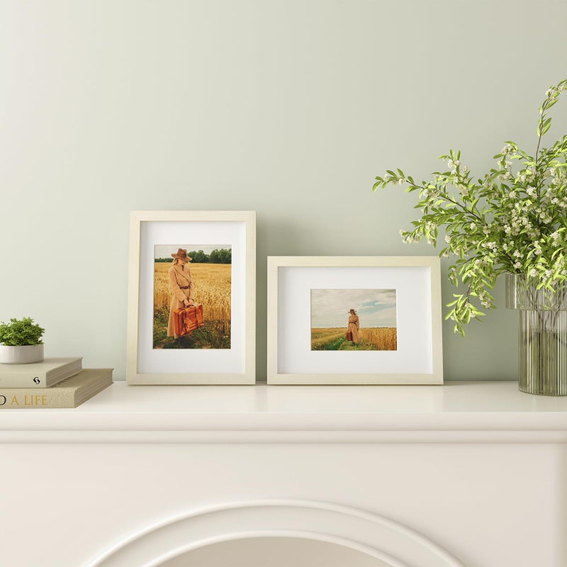 إطارات صور Egofine A4 مصنوعة من خشب صلب مع صور شاشة زجاجية 4x6/6x8 مع حصيرة أو A4 بدون مجموعة حصيرة من 4 للطاولة والجدار البيج البيج - Image 5