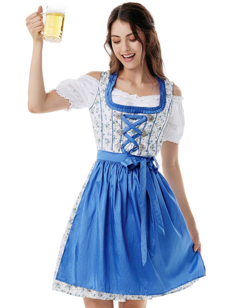Scarlet Darkness Womens German Dirndl Dress Bavarian Oktoberfest Carnival Costume Bright Blue XXL - Image 2
