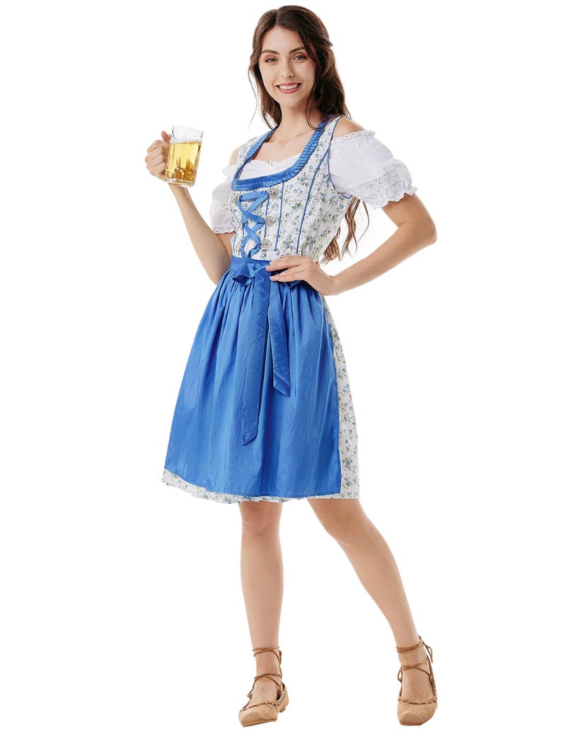 Scarlet Darkness Womens German Dirndl Dress Bavarian Oktoberfest Carnival Costume Bright Blue XXL - Image 4