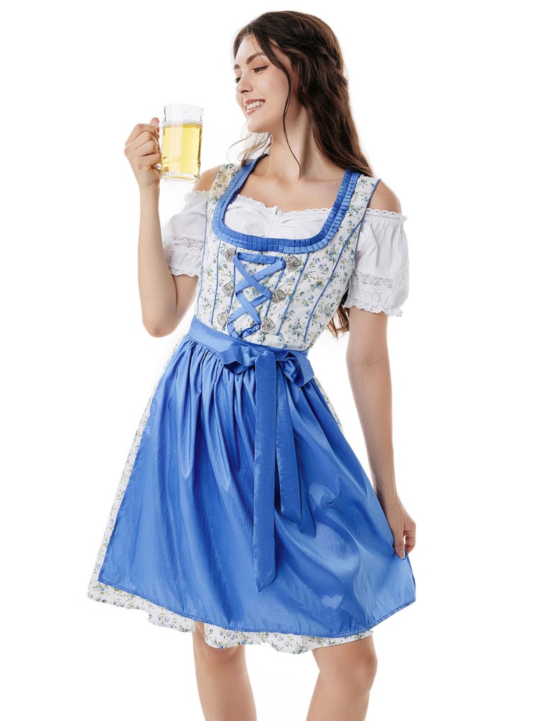 Scarlet Darkness Womens German Dirndl Dress Bavarian Oktoberfest Carnival Costume Bright Blue XXL - Image 3