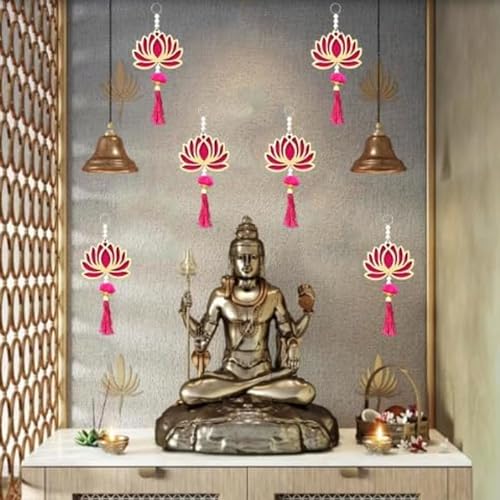 MAPPA Handmade Lotus Wall Hanging Set of 6 (Pink Raani) | Traditional Jhumki Style Decorative Hangings | Home Décor, Temple, Diwali & Wedding Decoration | Premium Export Quality Craft - Image 5