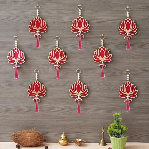 MAPPA Handmade Lotus Wall Hanging Set of 6 (Pink Raani) | Traditional Jhumki Style Decorative Hangings | Home Décor, Temple, Diwali & Wedding Decoration | Premium Export Quality Craft - Image 4