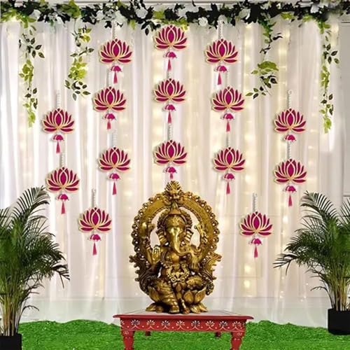 MAPPA Handmade Lotus Wall Hanging Set of 6 (Pink Raani) | Traditional Jhumki Style Decorative Hangings | Home Décor, Temple, Diwali & Wedding Decoration | Premium Export Quality Craft - Image 3