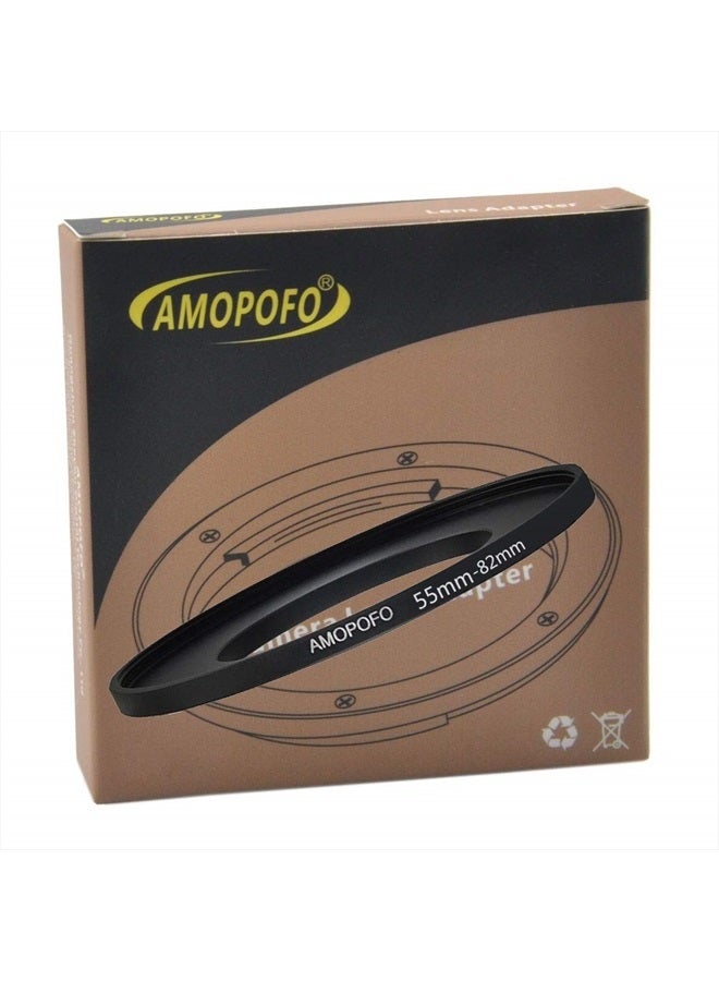 Amopofo محول حلقة خطوة معدني 55 مم إلى 82 مم لمحول عدسة خطوة للأفلام، مصنوع من الألمنيوم الفضائي المعالج باستخدام CNC مع تشطيب أسود غير لامع، متوافق مع جميع عدسات الكاميرا 55 مم و82 مم - Image 4