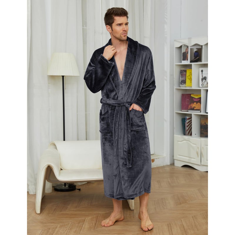 U2SKIIN Mens Fleece Robe Plush Collar Shawl Bathrobe(Grey,S/M) - Image 5