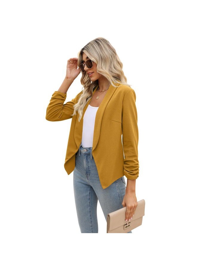 POGTMM جاكيت بليزر صيفي للنساء بأكمام 3/4 (XXL، خردل) - Image 5