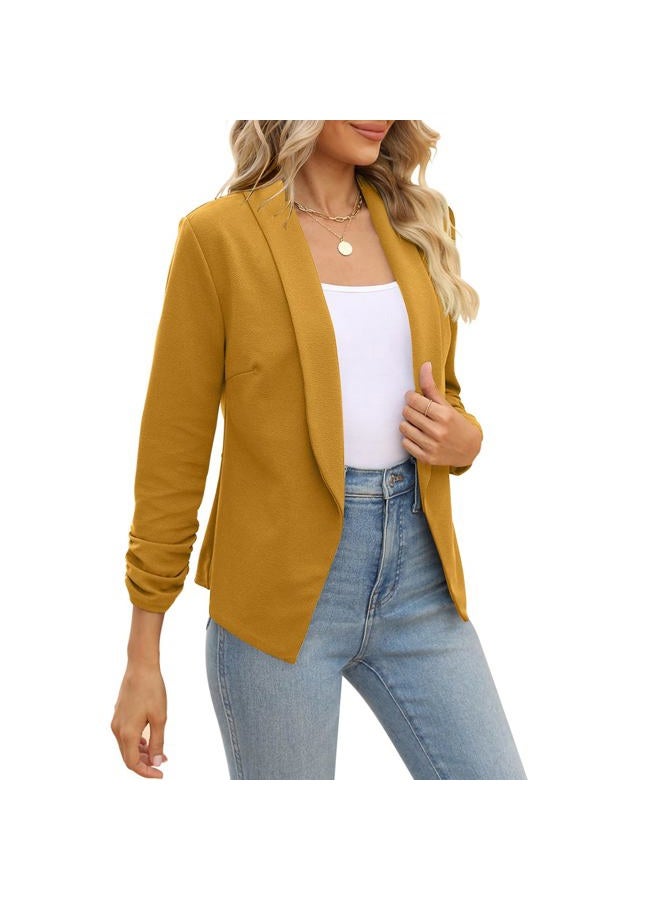 POGTMM جاكيت بليزر صيفي للنساء بأكمام 3/4 (XXL، خردل) - Image 4