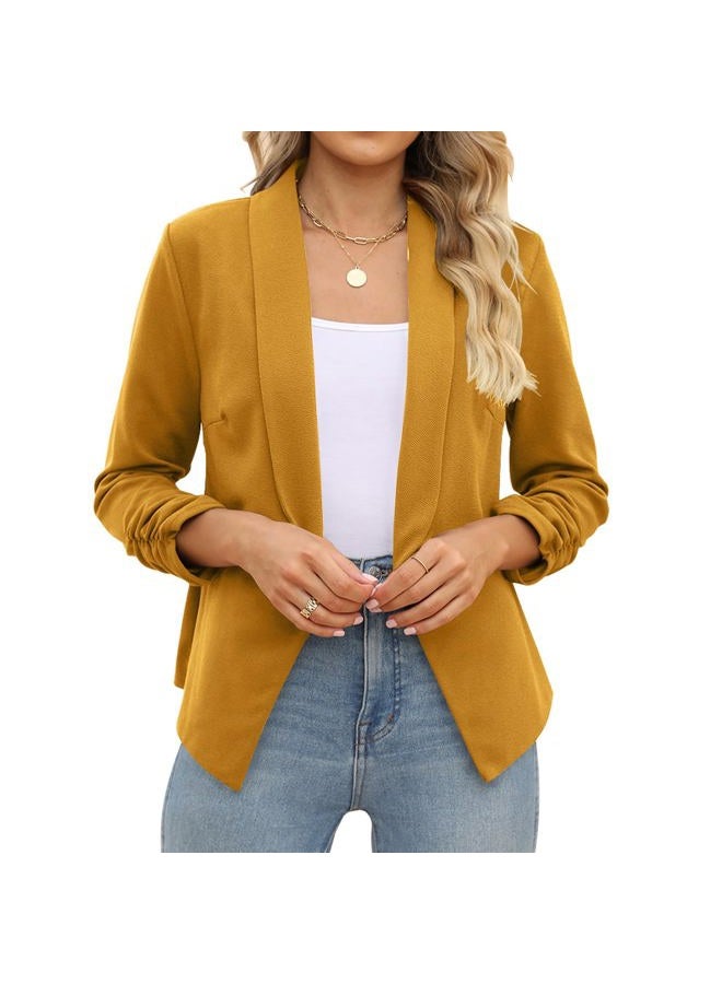 POGTMM جاكيت بليزر صيفي للنساء بأكمام 3/4 (XXL، خردل) - Image 3