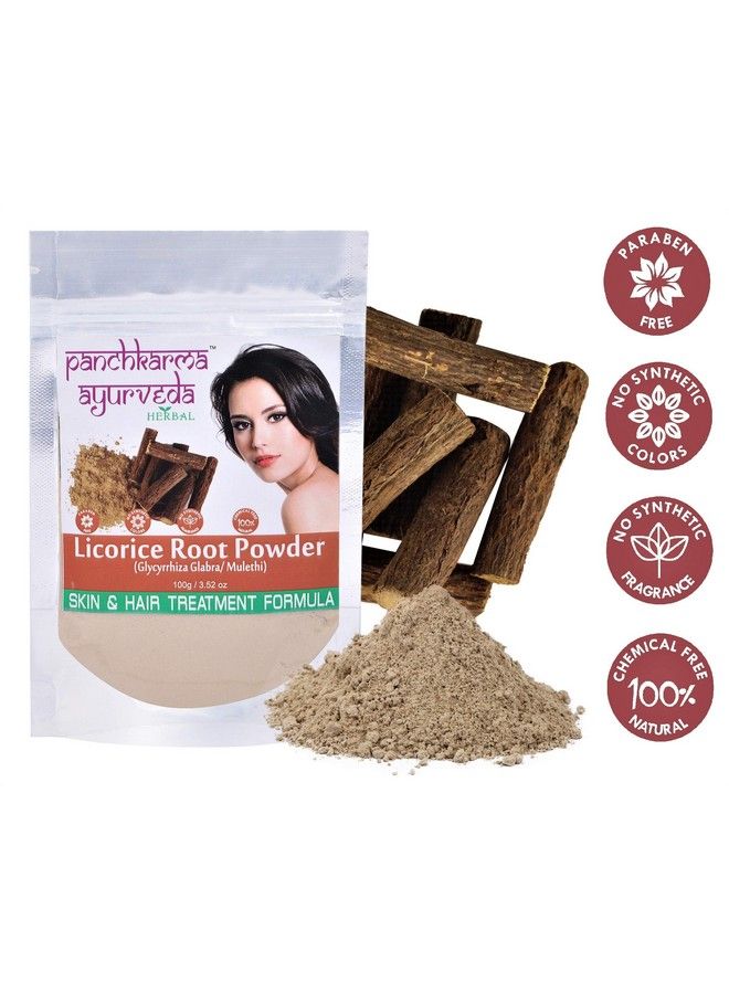 PANCHKARMA AYURVEDA Herbal & Natural Licorice Root Powder (Glycyrrhiza Glabra/Mulethi) For Fairness Suntan Acnespot Face Pack & Hair Shine Hairfall Hair Pack (100G) - Image 1