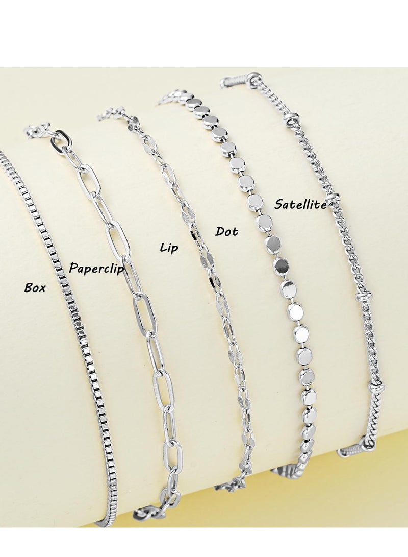 Mordely 5 Pack Chain Bracelets for Women, Fashion Dainty Plated Satellite Bracelets, Adjustable Thin Stackable Paperclip Link Bracelets for Women  - Image 4