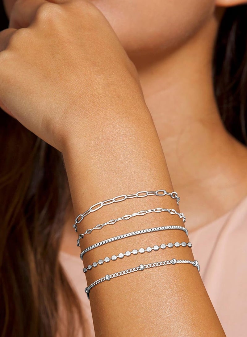 Mordely 5 Pack Chain Bracelets for Women, Fashion Dainty Plated Satellite Bracelets, Adjustable Thin Stackable Paperclip Link Bracelets for Women  - Image 3