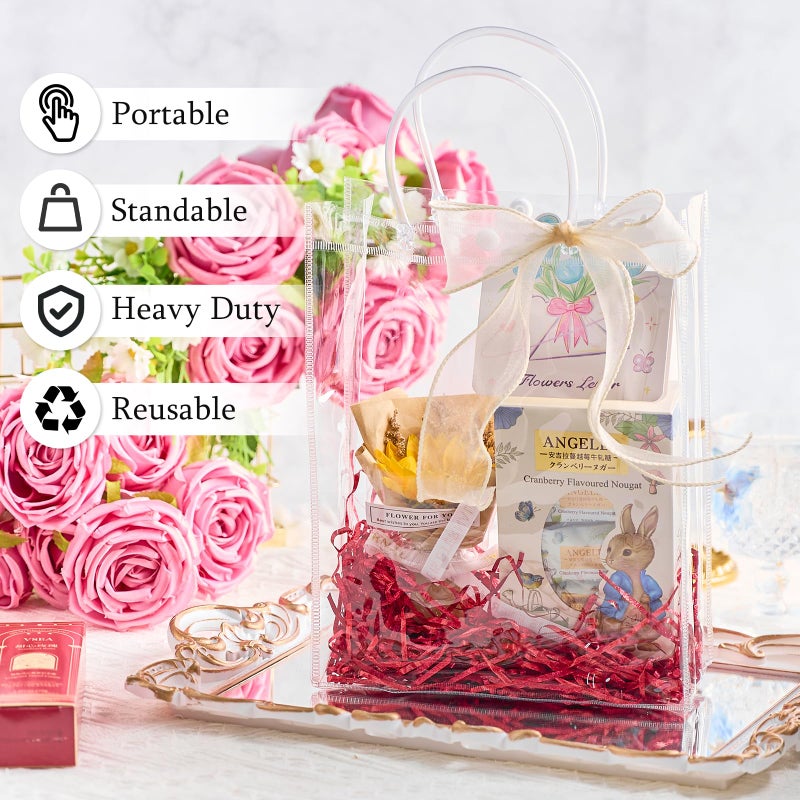 Ohuimrt 20 PCS Clear Plastic Gift Bags with Handles, 7.9 x 9.84 x 3.15 Inches Reusable Party Favor Bags with Ribbon Transparent Gift Wrap Bags Bulk for Weddings Birthdays - Image 4